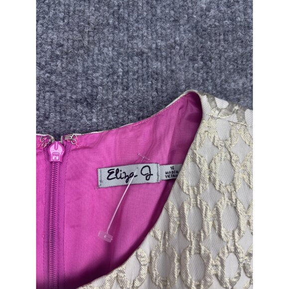 Eliza J Dress Womens 14 Cream Gold Brocade Fit Flare Sleeveless Pockets Party - Picture 2 of 8